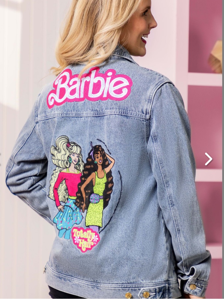 Barbie Light Blue Denim Jacket With Pink Graphic Logo Cakeworthy